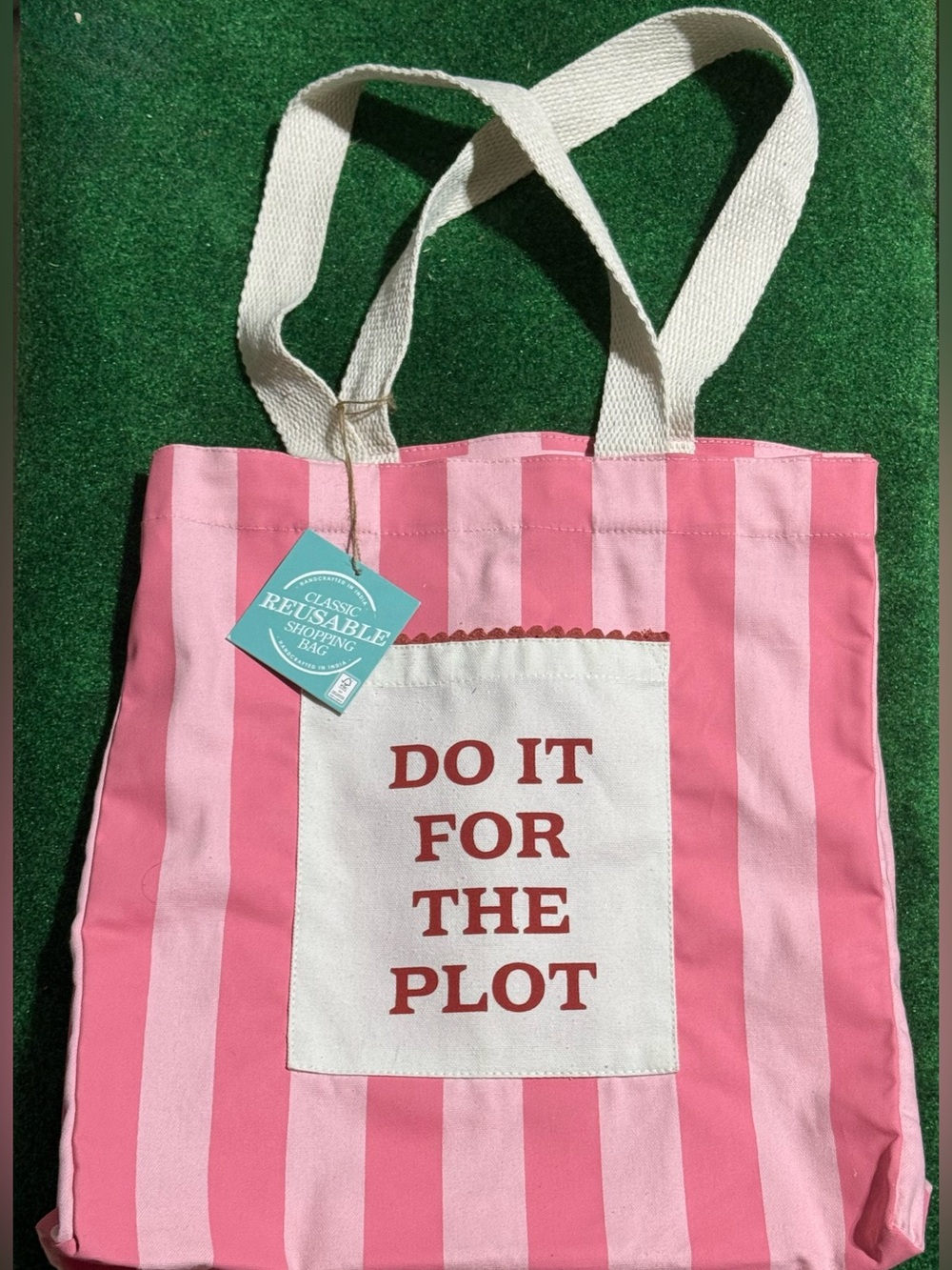 NWT Book Lover’s Bookish Pink Retro Striped Do It For The Plot Canvas Tote Bag